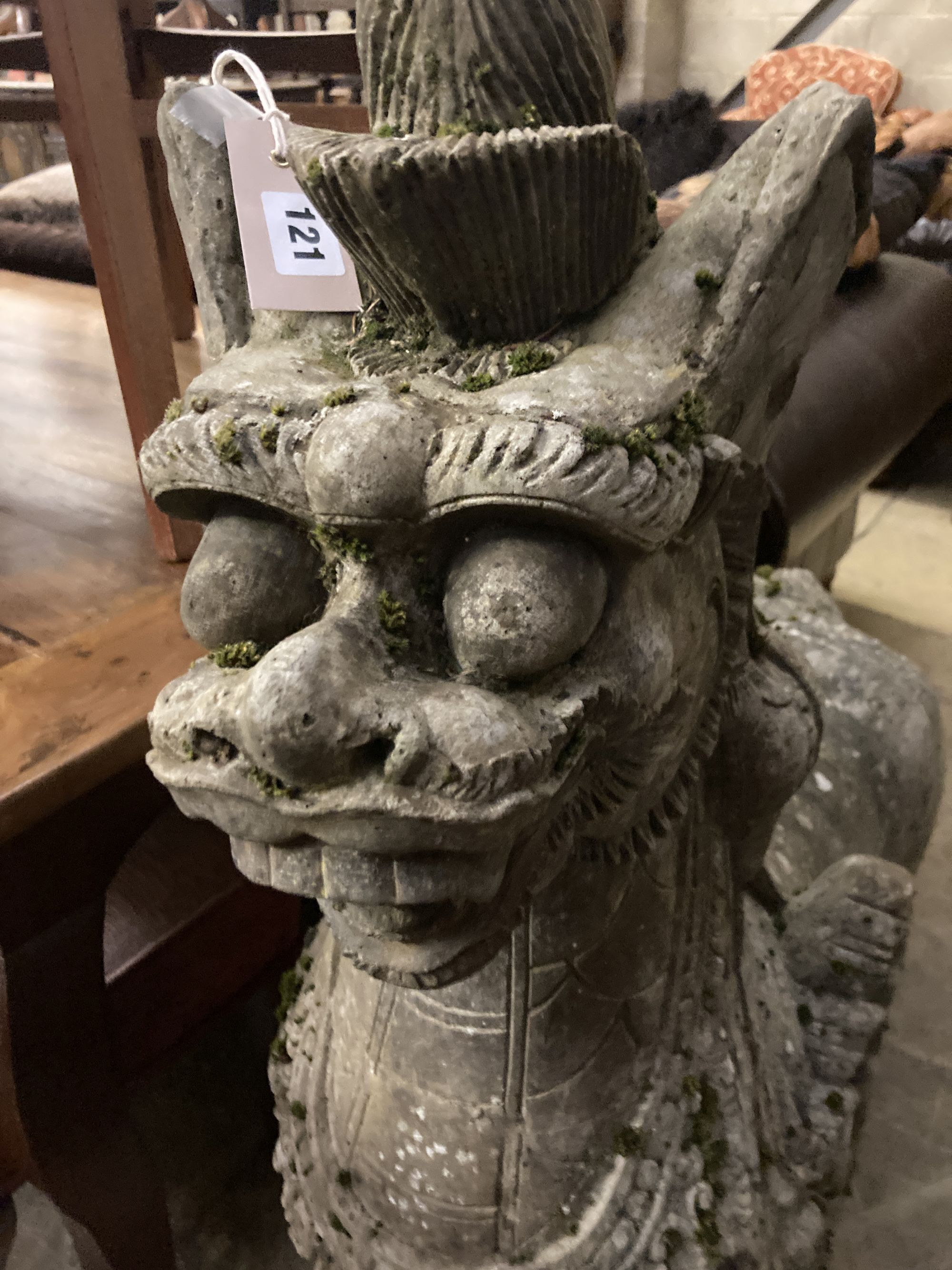 A carved wood statue of dog of fo, width 80cm, height 112cm